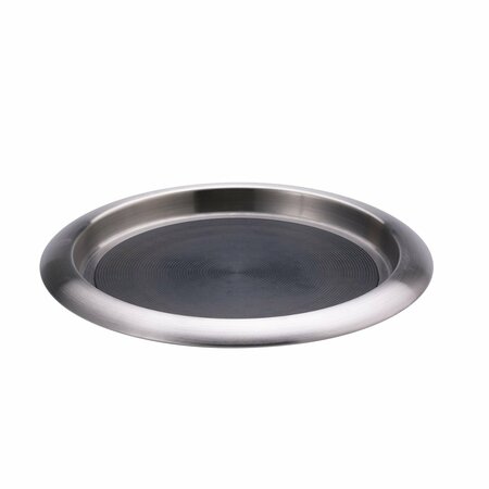 SERVICE IDEAS Tray with Built in Non-Slip Rubber Insert, 9 Round, Stainless Steel, Brushed TR119SR
